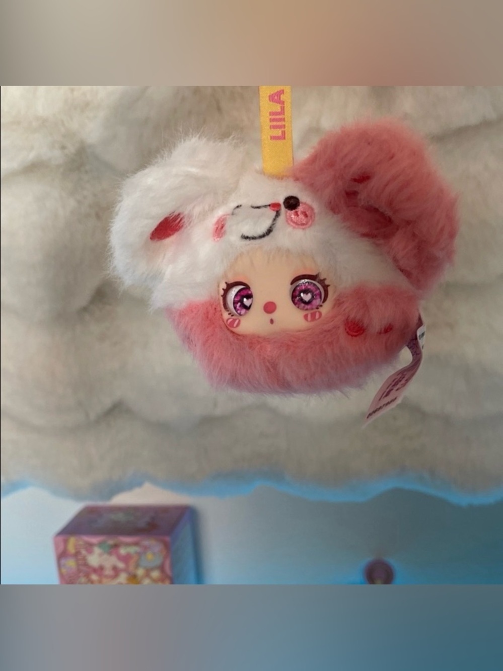 Lilla’s garden tea party mini Pink and White Plush mouse I think bag charm